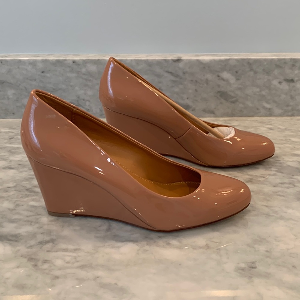 NWT - Sylvia Patent Wedges by J Crew. Size 7